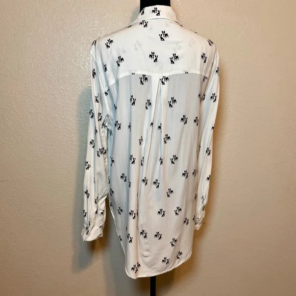 Jane & Delancey Boston Terrier Dog Print Button Down Top White Black Size XL - Picture 7 of 14